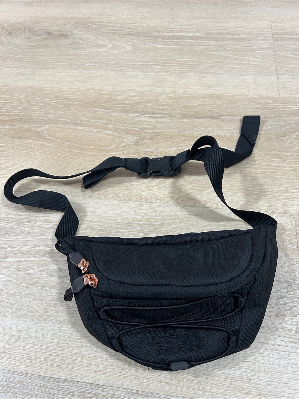The North Face Black Belt Pack with Rose Gold Zippers